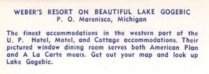 Weber Resort (Webers Resort, Gogebic Lodge) - Vintage Postcard (newer photo)